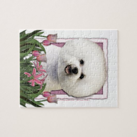 moederdag - Roze Tulpen - Bichon Frise Legpuzzel (Horizontaal)