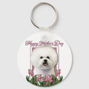 moederdag - Roze Tulpen - Bichon Frise Sleutelhanger