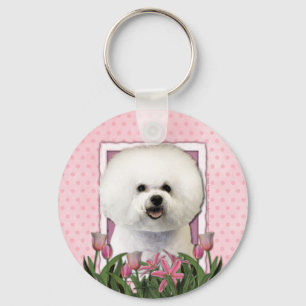 moederdag - Roze Tulpen - Bichon Frise Sleutelhanger