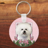 Moederdag - Roze Tulpen - Bichon Frise Sleutelhanger (Voorkant)