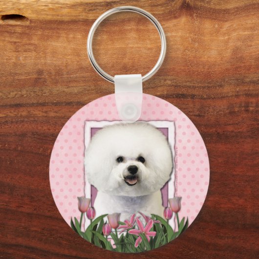 Moederdag - Roze Tulpen - Bichon Frise Sleutelhanger (Voorkant)