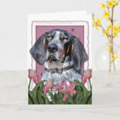 Moederdag - Roze Tulpen - Bluetick Coonhound Kaart (Gele Bloem)