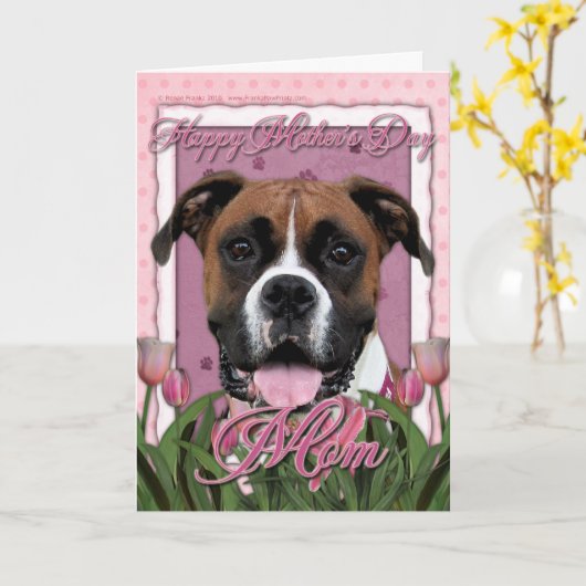 Moederdag - Roze Tulpen - Bokser - Vindy Kaart (Gele Bloem)