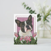 Moederdag - Roze Tulpen - Boston Terrier Briefkaart (Staand voorkant)