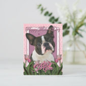 Moederdag - Roze Tulpen - Boston Terrier Briefkaart (Staand voorkant)