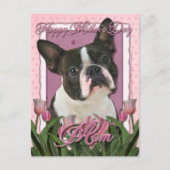 Moederdag - Roze Tulpen - Boston Terrier Briefkaart (Voorkant)