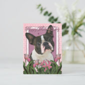 Moederdag - Roze Tulpen - Boston Terrier Briefkaart (Staand voorkant)