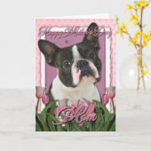 Moederdag - Roze Tulpen - Boston Terrier Kaart (Gele Bloem)