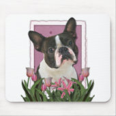 moederdag - Roze Tulpen - Boston Terrier Muismat (Voorkant)