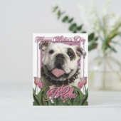 Moederdag - Roze Tulpen - Bulldog Briefkaart (Staand voorkant)