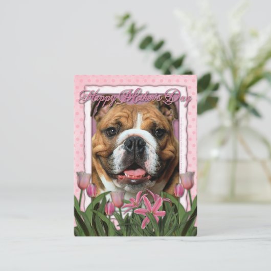 Moederdag - Roze Tulpen - Bulldog Briefkaart (Staand voorkant)