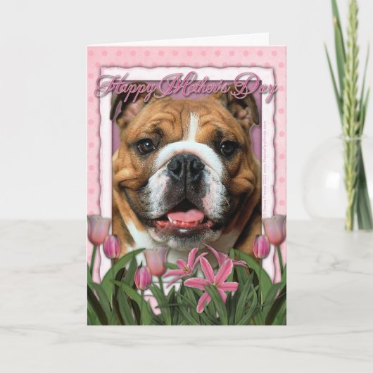 Moederdag - Roze Tulpen - Bulldog Kaart (Voorkant)