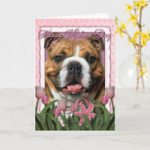 Moederdag - Roze Tulpen - Bulldog Kaart (Gele Bloem)