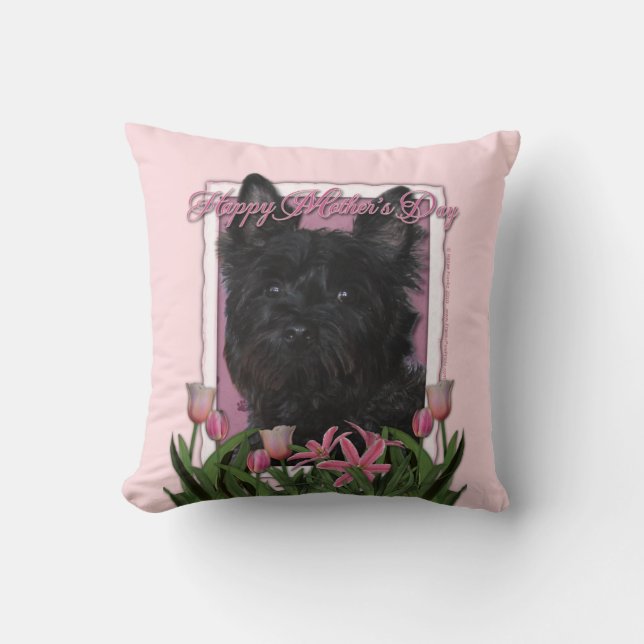 Moederdag - Roze Tulpen - Cairn Terrier - Rosco Kussen (Voorkant)