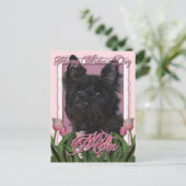 Moederdag - Roze Tulpen - Caïro Terrier - Rosco Briefkaart (Staand voorkant)