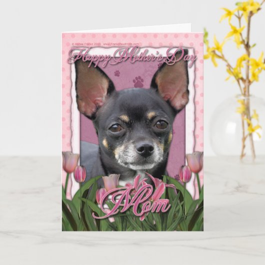 Moederdag - Roze Tulpen - Chihuahua - Isabella Kaart (Gele Bloem)