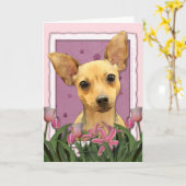 Moederdag - Roze Tulpen - Chihuahua Kaart (Gele Bloem)