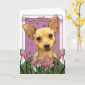 Moederdag - Roze Tulpen - Chihuahua Kaart (Gele Bloem)