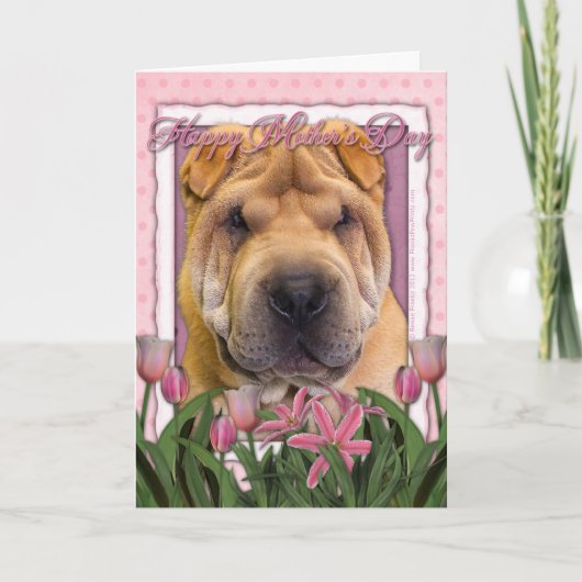 Moederdag - Roze Tulpen - Chinese Shar Pei Kaart (Voorkant)