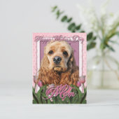 Moederdag - Roze Tulpen - Cocker Spaniel Briefkaart (Staand voorkant)