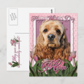 Moederdag - Roze Tulpen - Cocker Spaniel Briefkaart (Voorkant / Achterkant)
