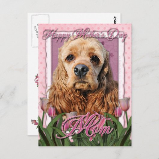 Moederdag - Roze Tulpen - Cocker Spaniel Briefkaart (Voorkant / Achterkant)