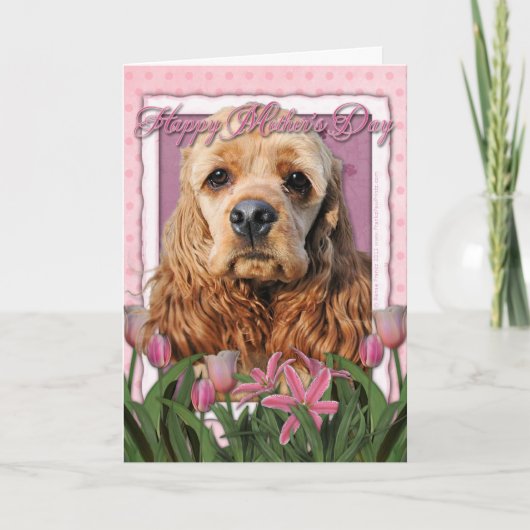 Moederdag - Roze Tulpen - Cocker Spaniel Kaart (Voorkant)