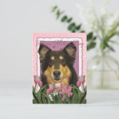 Moederdag - Roze Tulpen - Collie - Caroline Briefkaart (Staand voorkant)