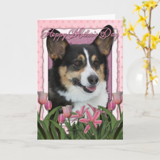 Moederdag - Roze Tulpen - Corgi Kaart (Gele Bloem)
