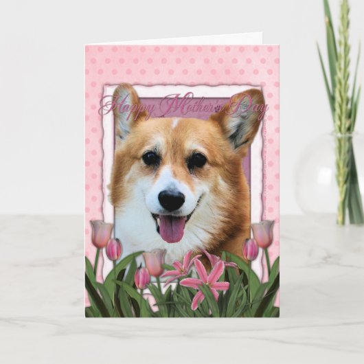 Moederdag - Roze Tulpen - Corgi - Owen Kaart (Voorkant)