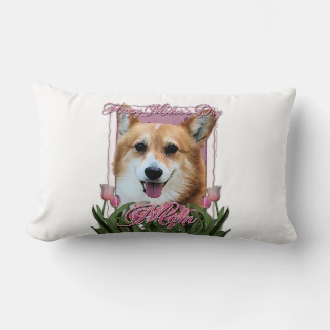 moederdag - Roze Tulpen - Corgi - Owen Kussen (Voorkant)