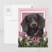 Moederdag - Roze Tulpen - Dachshund - Winston Briefkaart (Voorkant / Achterkant)