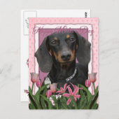 Moederdag - Roze Tulpen - Dachshund - Winston Briefkaart (Voorkant / Achterkant)