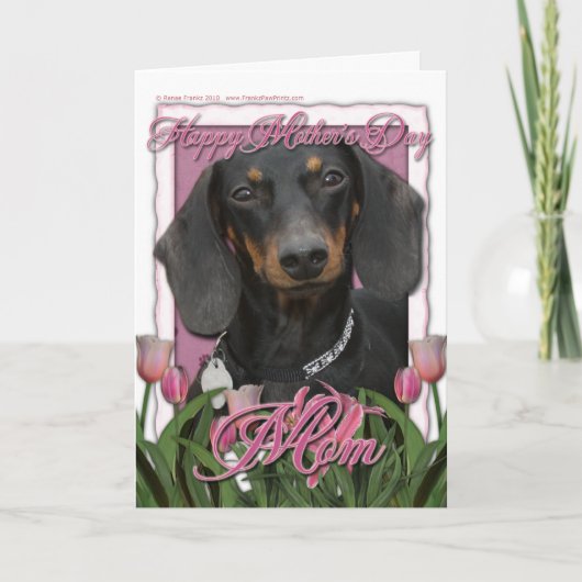 Moederdag - Roze Tulpen - Dachshund - Winston Kaart (Voorkant)