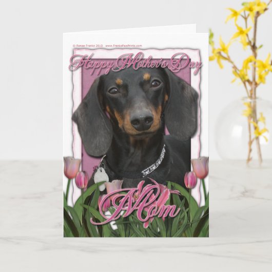 Moederdag - Roze Tulpen - Dachshund - Winston Kaart (Gele Bloem)