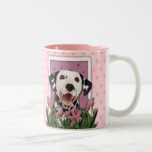 moederdag - Roze Tulpen - Dalmatiaans Tweekleurige Koffiemok