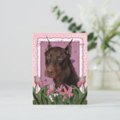 Moederdag - Roze Tulpen - Doberman - Rood - Rakkel Briefkaart (Staand voorkant)