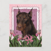 Moederdag - Roze Tulpen - Doberman - Rood - Rakkel Briefkaart (Voorkant)