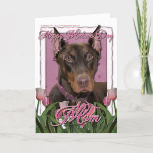 Moederdag - Roze Tulpen - Doberman - Rotsachtig Kaart