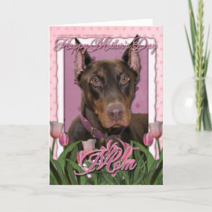 Moederdag - Roze Tulpen - Doberman - Rotsachtig Kaart