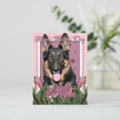 Moederdag - Roze Tulpen - Duitse Herder - Kuno Briefkaart (Staand voorkant)