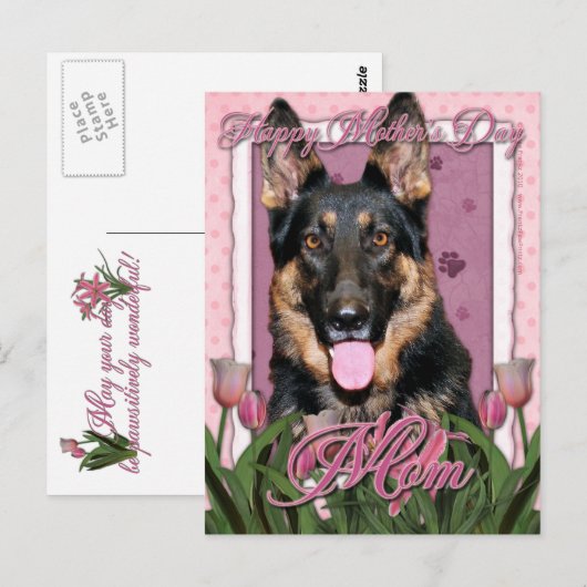 Moederdag - Roze Tulpen - Duitse Herder - Kuno Briefkaart (Voorkant / Achterkant)