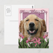 Moederdag - Roze Tulpen - Golden Retriever Briefkaart (Voorkant / Achterkant)
