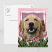 Moederdag - Roze Tulpen - Golden Retriever Briefkaart (Voorkant / Achterkant)