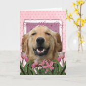 Moederdag - Roze Tulpen - Golden Retriever Kaart (Gele Bloem)