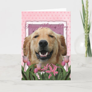 Moederdag - Roze Tulpen - Golden Retriever Kaart