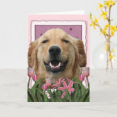 Moederdag - Roze Tulpen - Golden Retriever Kaart (Gele Bloem)