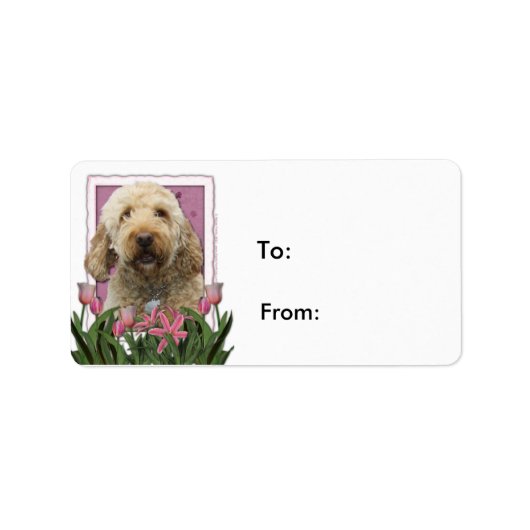 Moederdag - Roze Tulpen - GoldenDoodle Etiket (Voorkant)