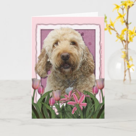 Moederdag - Roze Tulpen - GoldenDoodle Kaart (Gele Bloem)
