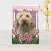 Moederdag - Roze Tulpen - Goldendoodle Kaart (Gele Bloem)